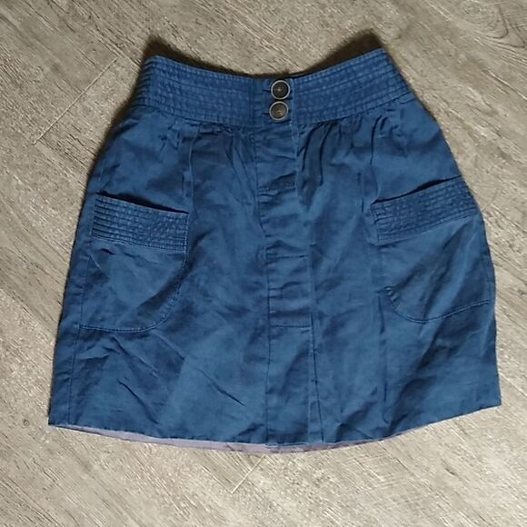 J Crew Dorrie Linen Blend Navy Button Mini Skirt 0 - Picture 1 of 6